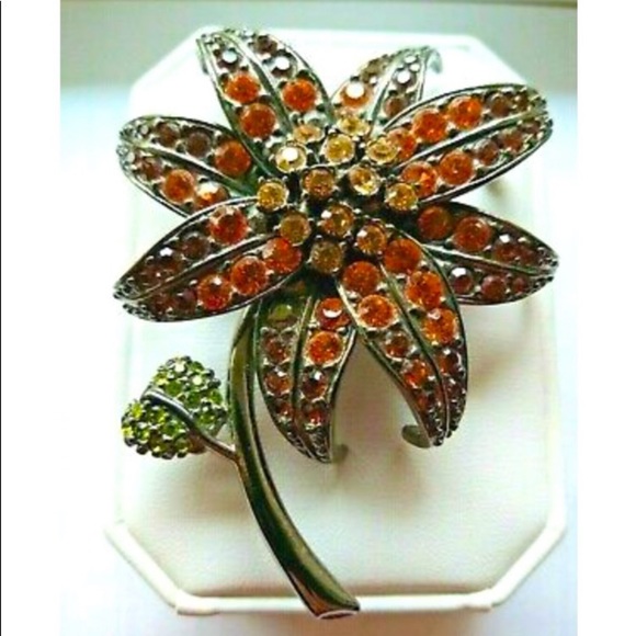 JOAN RIVERS FLORAL AMBER BROOCH LARGE FALL EXQUISITE